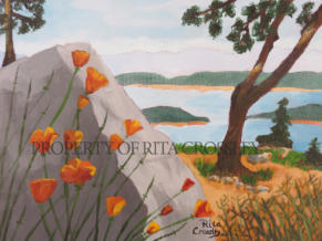 Poppies with a view - Acrylic on canvas -12” x 16” - available - Painting by Rita Crossley